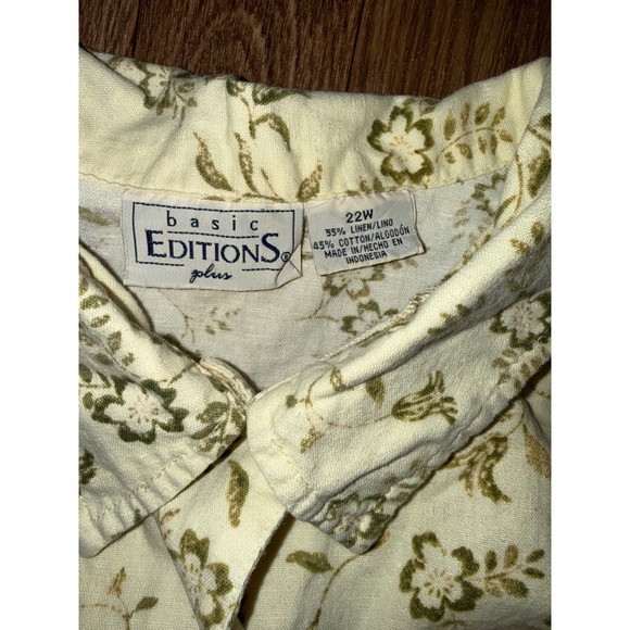 Basic Editions Plus Linen Blend Floral Sleeveless Button Down Shirt Cream 22W - Picture 4 of 6